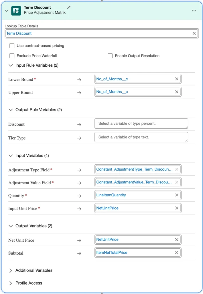 Term Based Discount - Price Adjustment Matrix